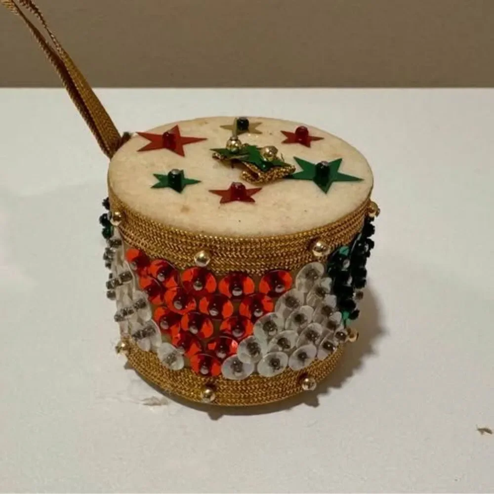 Vintage Push Pin Sequin Drum Christmas Ornament